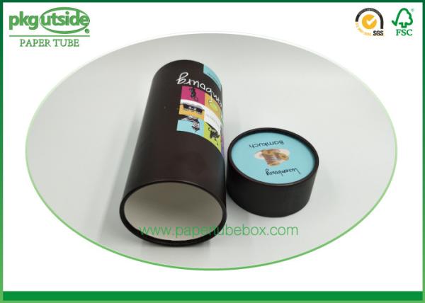 Black Kraft Paper Tube Packaging , Custom Logo Cardboard Tubes With Lids