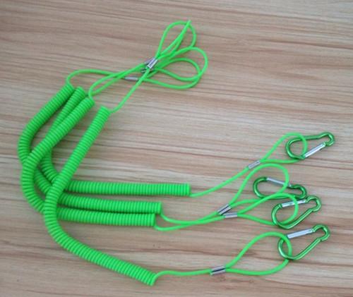 Plastic orange short spiral spring coil lanyard leash with black plastic clip safety coils