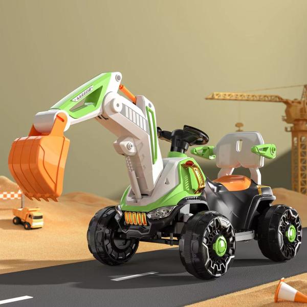 Светодиодные фары и динамическая музыка Вождение на строительном грузовике для детей в оранжевом