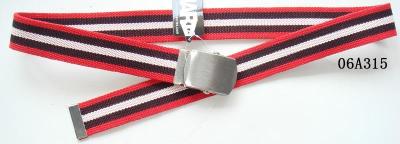 Nickel Satin Military Plate Buckle Boys Web Belt , White / Red Kids Webbing Belts