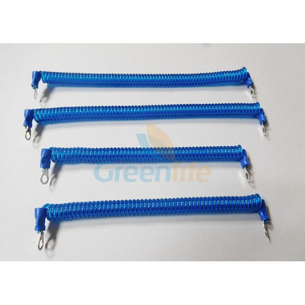 Terminal Ends PU Coiled Security Cable Blue Lanyard Light Weight 1.4 Metre