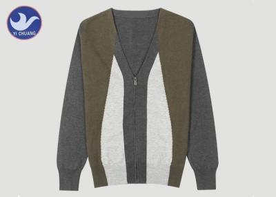 Zipper Up V Neck Mens Knit Cardigan Sweater Long Sleeves For Sport / Leasure