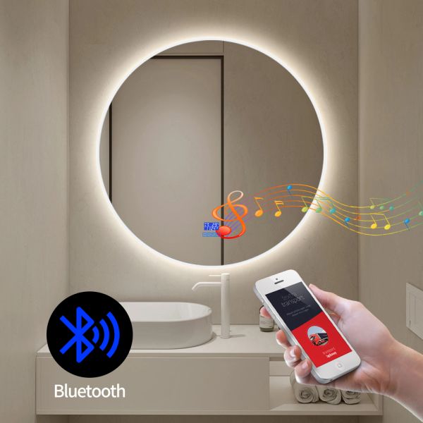 Wall Mounted Circular LED Bathroom Mirror IP44 With Acrylic Frame