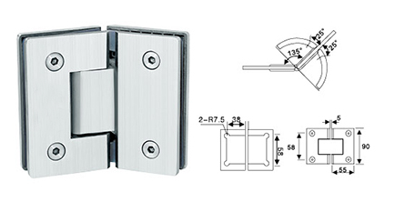 Bathroom glass clamp RS803, Square 135 degree, stainless steel 304,201,316, satin or mirror