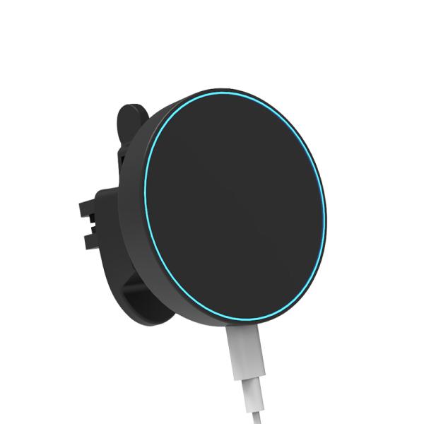 ABS PC Glass Round 205KHz 15W Magnetic Car Phone Charger
