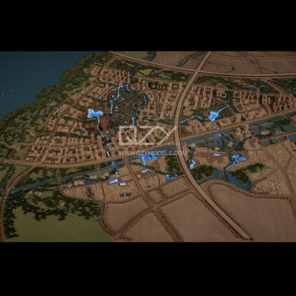 1:1000 Urban Planning Model with Conceptual Minimalism Style and Handmade Craftsmanship for Display and Study