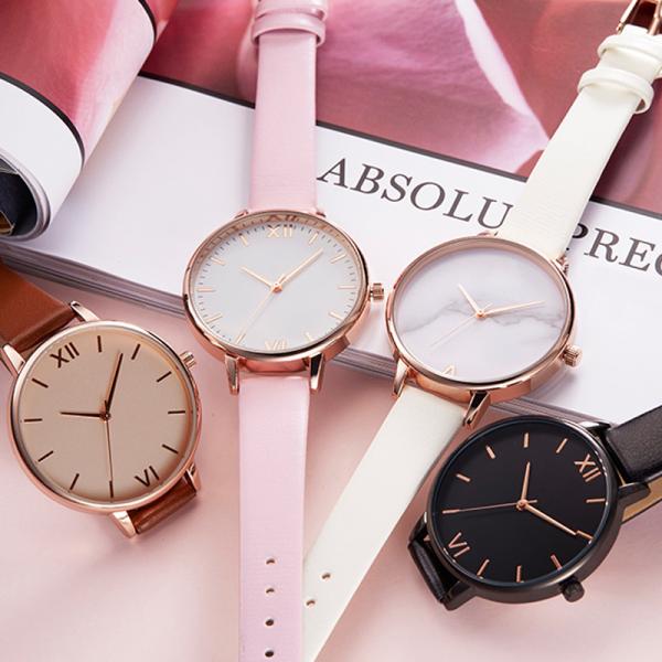 Marbled Unscaled Women Leather Watch 30m Waterproof 182mm Strap