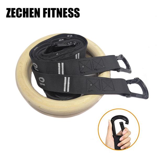 28mm Wooden Pull Up Rings Olympic Double Layers Durable Nylon 8 Feet Stitches Straps