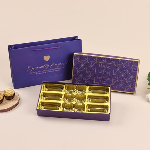 Chocolate Gift Box Gold Foil Valentines Day Birthday Packaging Holiday Present Box with Matching Gift Bag Included