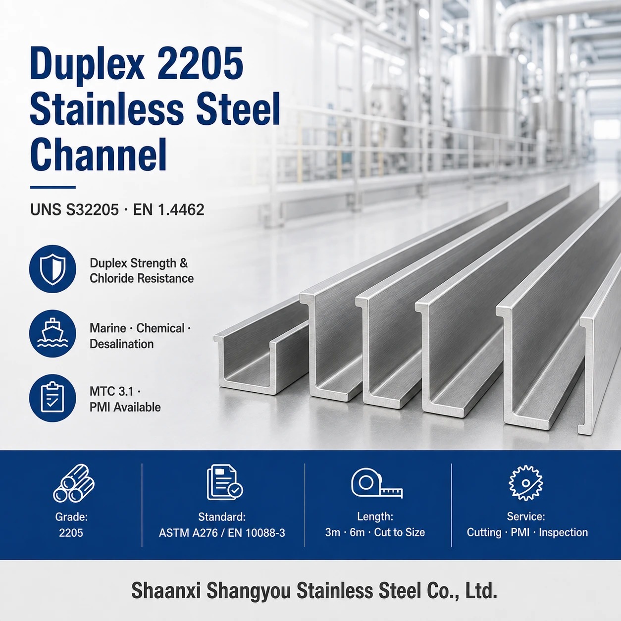Duplex 2205 Stainless Steel Channel for Marine and Chloride Structures