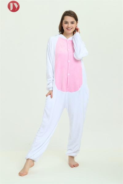 Custom Design Womens Flannel Onesie Pajamas , Pink Rabbit Onesie S M L XL
