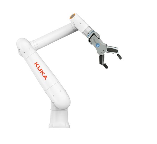 La última versión del robot colaborativo Kuka LBR iico 7 R900 se utiliza para transportar objetos pequeños