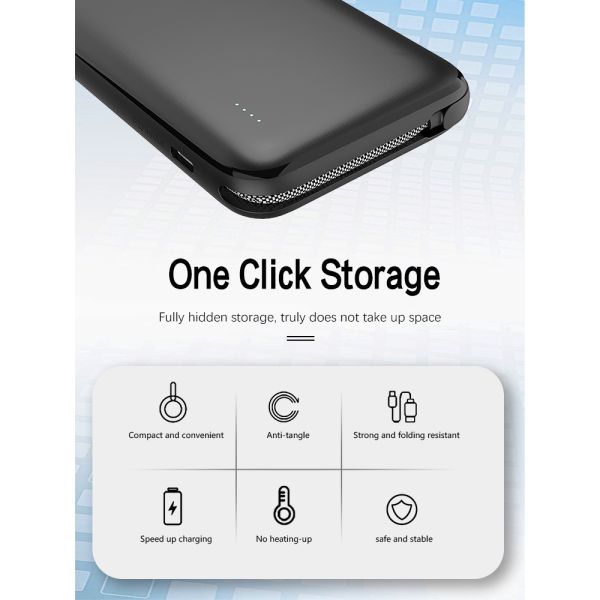 Lithium Polymer Battery LED USB Mobile Charger 10000Mah With Build in Type C Cable