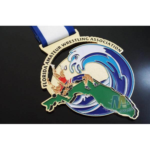 Customized Taekwondo Or wrestling Metal Award Medals with Sublimated Ribbon