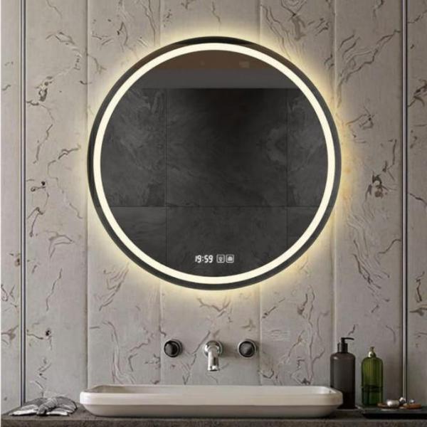 Modern frameless Round Bathroom Smart Mirror with LED Light - Anti-Fog Illuminated Vanity Makeup Mirror for Bathroom