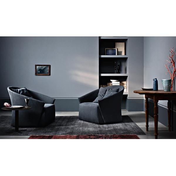 Blue Linen Upholstery Sofa Set , Elegant Lounge Chairs Italian Style