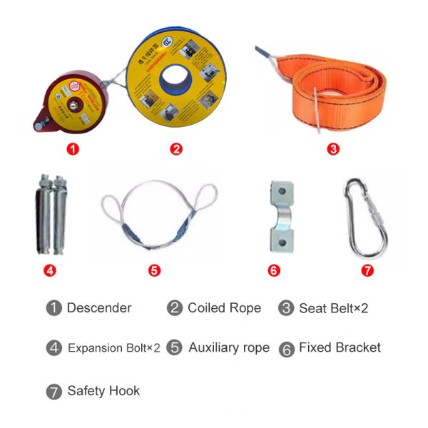 TH-30A Reciprocating High-Rise Escape Descent Device, 15m Customizable Aviation Steel Wire Rope Fire Emergency Rescue Descender, 10-100kg Load Bearing One Person Safety Slow Down Escape Equipment for 