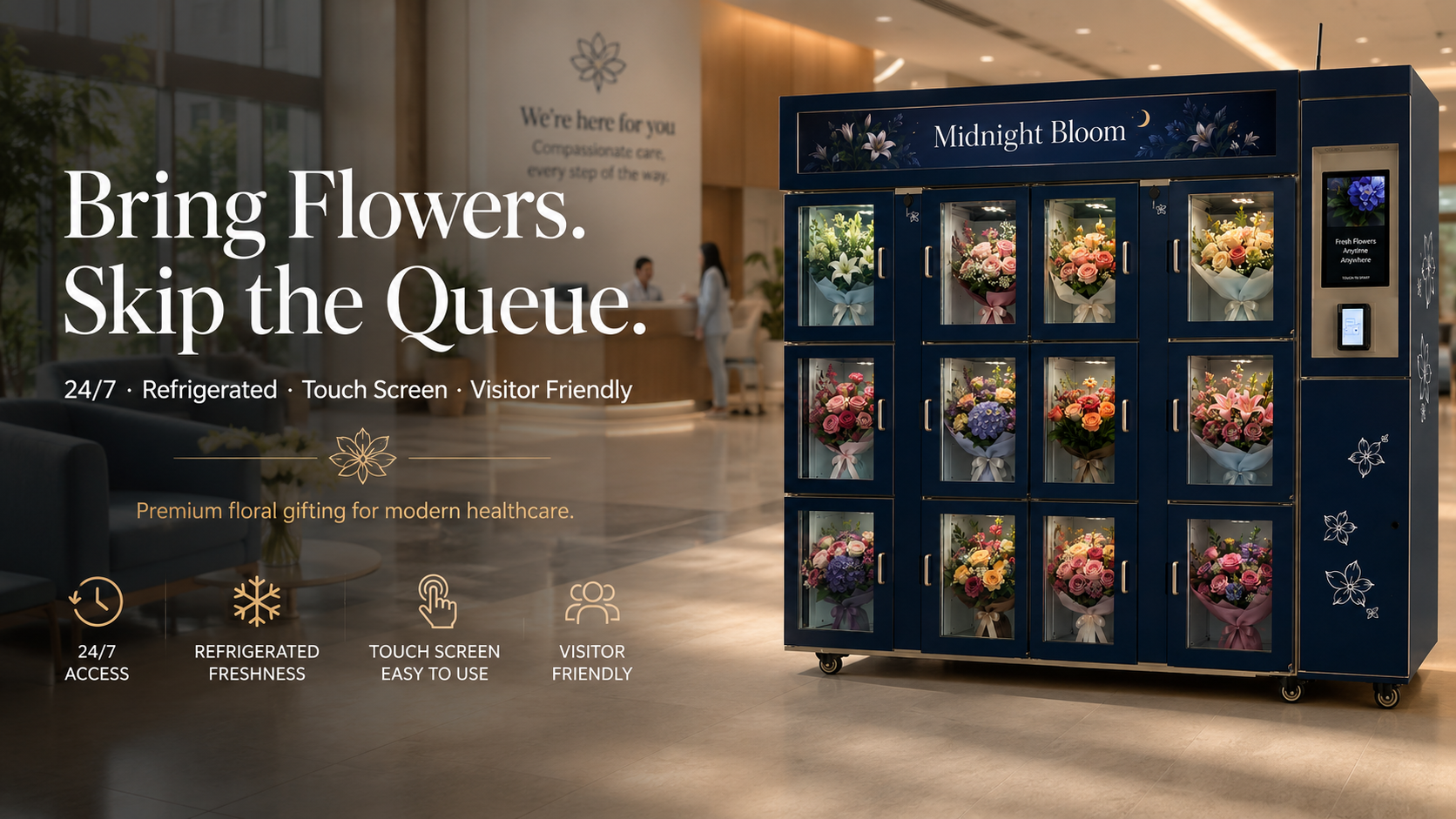 Refrigerated Touch Screen 24H Fresh Flower Vending Machine for Bouquets