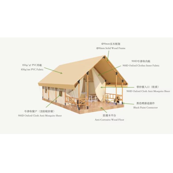 Factory Beige Color Safari Glamping Canvas Lodge Tent With Bathroom Module