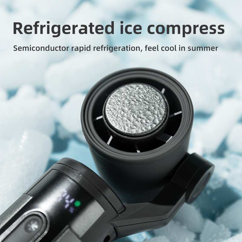 Factory OEM ODM Gimbal Handheld Fan Built-in 3000mAh 21700 Lithium Cell Semiconductor Ice Cooling Fan with LED Flashlight