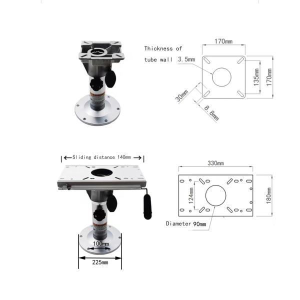 Marine Boat Seat Base With Height Adjustable Slide And Swivels