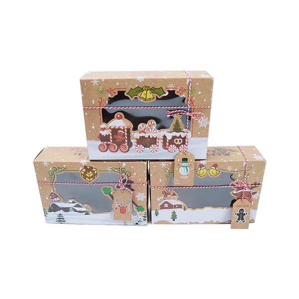 Подарочная коробка с рождественскими пончиками и печеньками с прозрачным окном