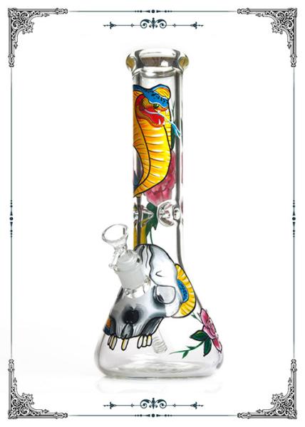 13.5 Inches 7MM Beaker Glass Smoking Tube With Snake Art On Glass