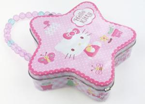 Kids Storage Jewelry Lunch Tin Box Star Shape Hello Kitty Design With Lock