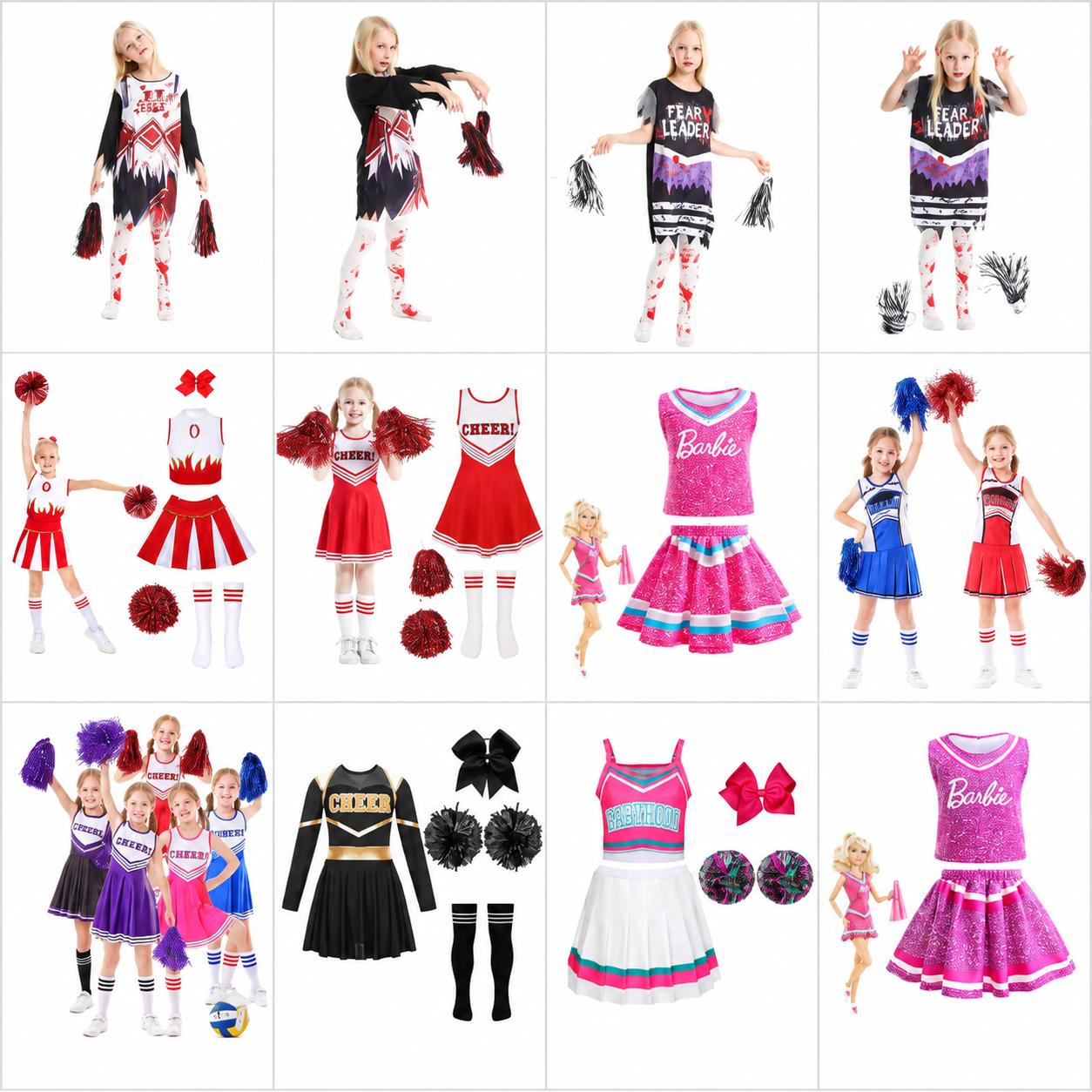 Kids Cheerleader Costumes Wholesale – Girls Cheerleading Uniform Sets with Pom Poms, Halloween Cosplay Party Outfits, Custom OEM ODM Manufacturer | Patygr