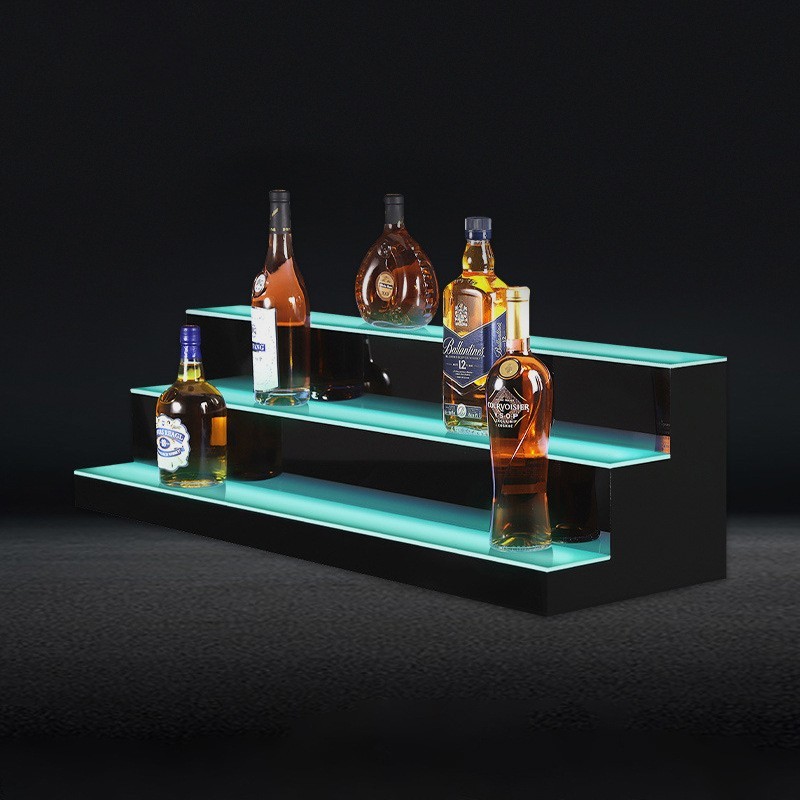 3-Tier Acrylic Wine Rack with LED Remote Control Lighted Wine Base, Bar & Nightclub Supplies, KTV Liquor Display Stand