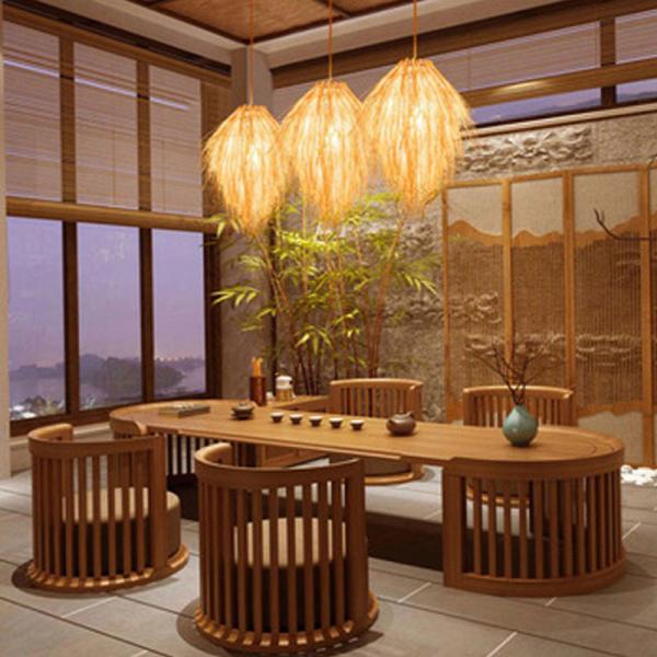 Pinecone Tassel Bamboo Chandelier Tea room Lounge natural rattan Hotel lamp(WH-WP-88)