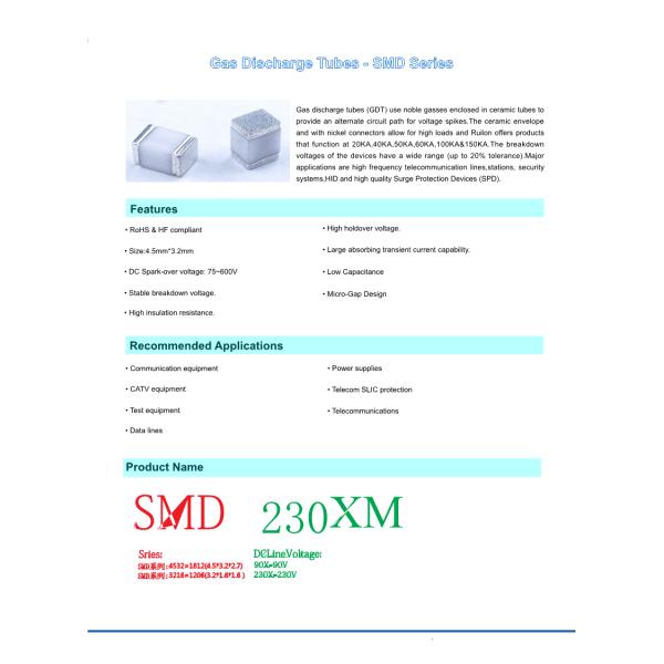 SMD1812 Patch GDT Ceramic Gas Discharge Tube Lightning Protection SMD600XM