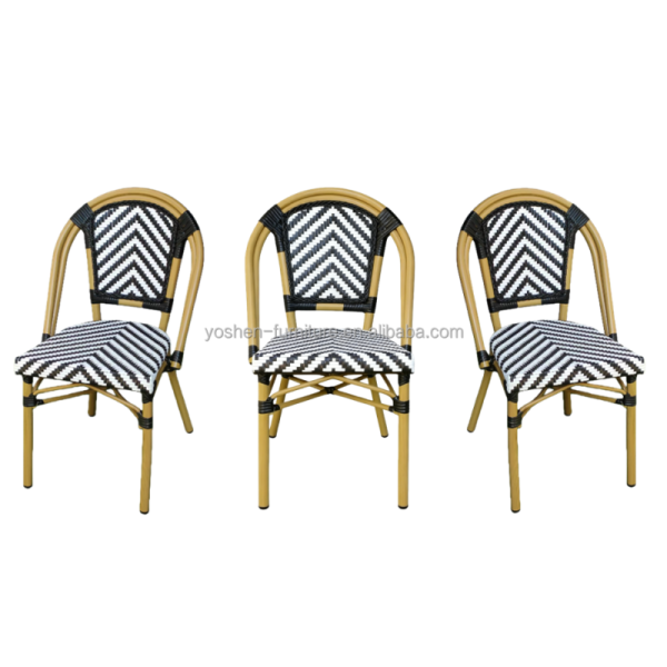 French Bistro Style All Weather Rattan Wicker Café Shop Dining Chair Stackable Outdoor Chair