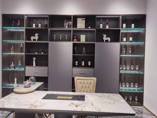 E1 Mdf Board Matt Finish Living Room Furniture Sets Custom Showcase Glass Display Bookcase