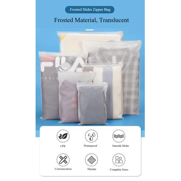 100pcs/Pack Custom Logo Matte Clothes Hoodies Ziplock PE Bags Zippers Bags for Garments Slider Frosted Zipper Plastic Bag