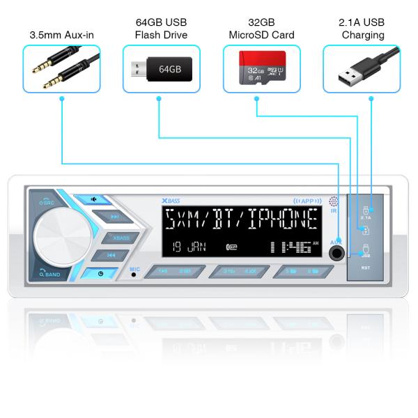 Single DIN Bluetooth Marine Stereo AM FM CD MP3 Récepteur stéréo Couverture blanche imperméable à l'eau Nommé hors route haut-parleurs blancs