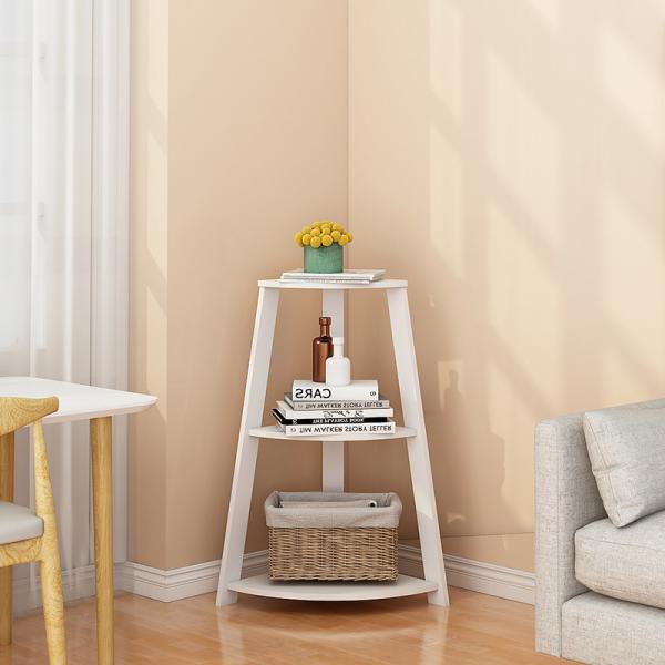 Solid 3 Tier Book Display Wooden Corner Stand For Living Room