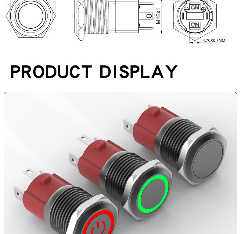 16mm Metal Button Switch 10A High Current LED Light Self-Locking and Self-Reset Button Switch High Power Black