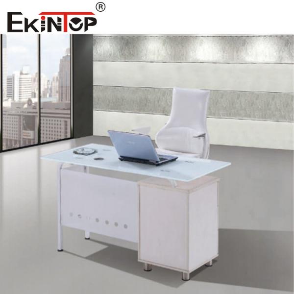 Modern Glass L Shaped Office Desk With Silver Legs
