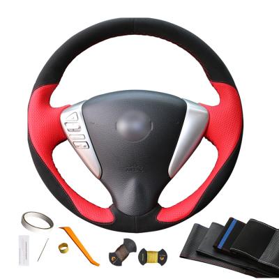 3-Spoke Red Black Leather Suede Steering Wheel Cover for Nissan Sentra Versa 2014-2017