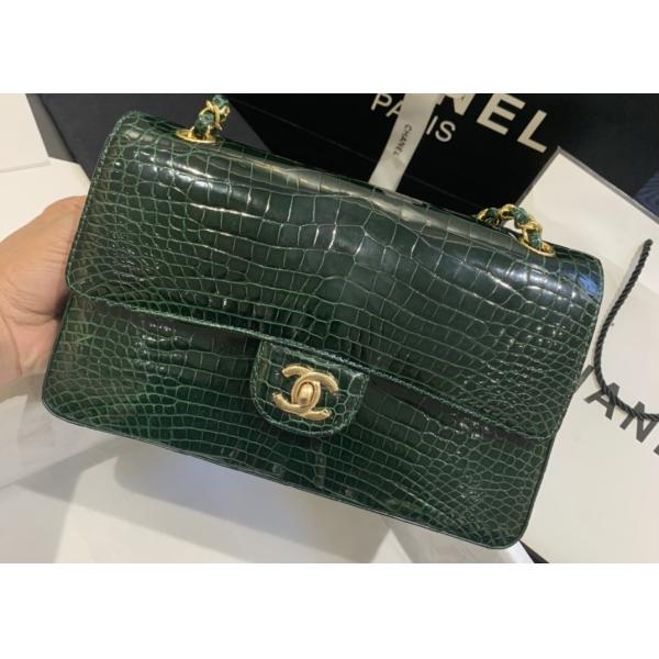 Classic Style Green Croc Crossbody Bag , 25.5cm Crocodile Skin Shoulder Bag