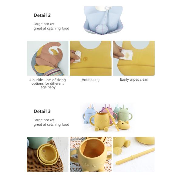 Оптовый младенец Geschirr привел отучать продукт набора Посуда младенца силикона плиты шара ложки шара ложки Bib силикона питаясь