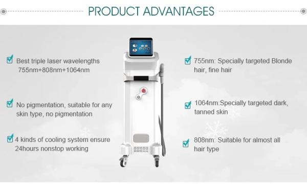 PZ Laser 2500W 755nm+808nm+1064nm painless depilación láser equipment for female
