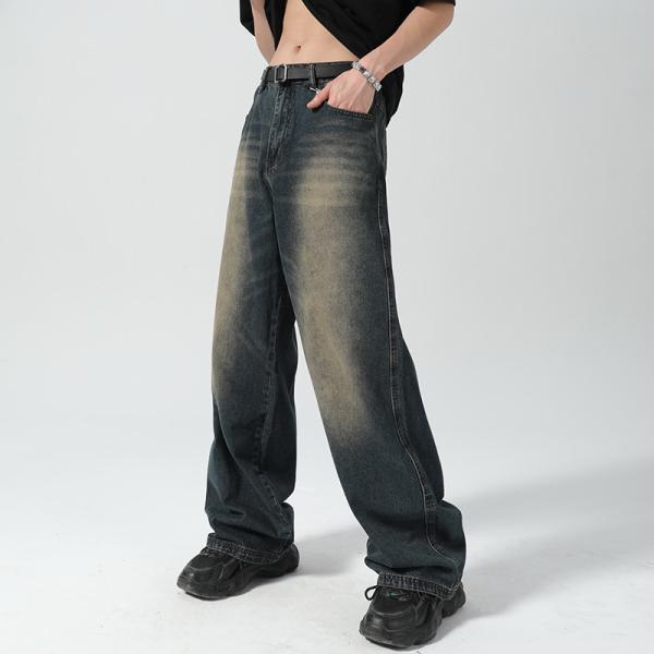 Support 7 Days Sample Order Lead Time 2023 Vintage Distressed Wide-Leg Mop Jeans for Men