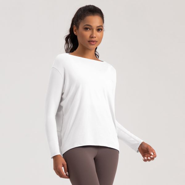 Long Sleeve Loose Fit Athletic Top Soft Modal Blend Breathable Light Blue for Women