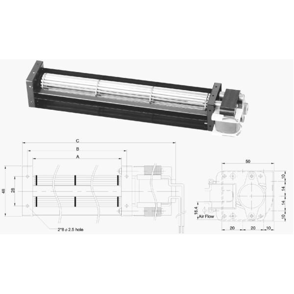220V /240V AC Blower Cross Flow Fans AC Tangential Cooling Motor Ball Bearing