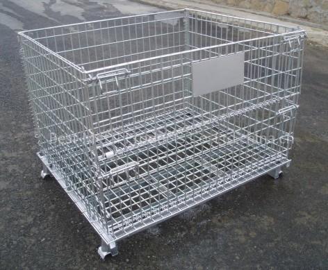 Galvanized wire mesh cage storage, folding wire container, bins, wire stacking baskets