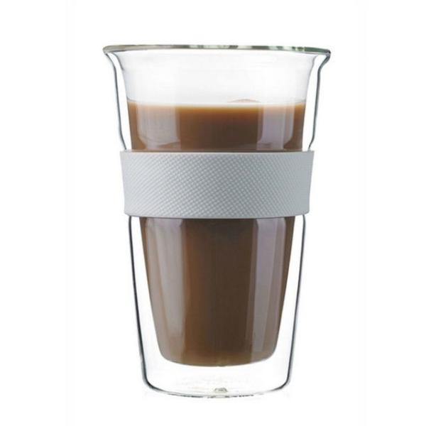 Factory direct sale Heat Resistant Hot Beverage Double Wall Glass with Silicone Transparent with dome cover coffee cup