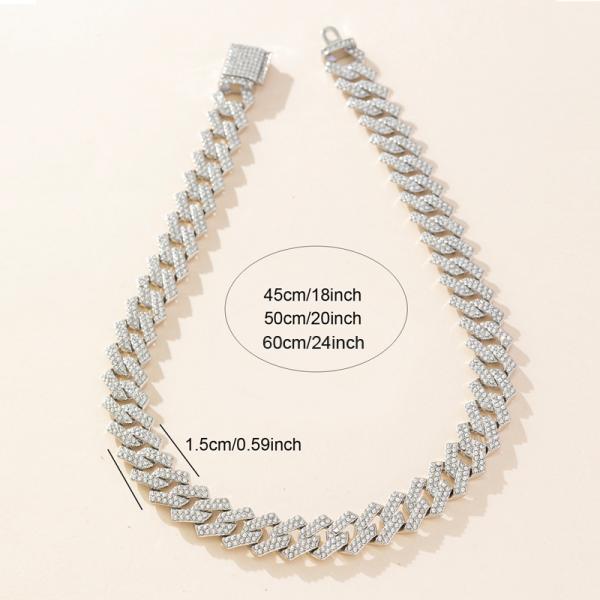 Hot Sale Hip Hop Jewelry 15mm Rhombus Cuban Iced Out White Rhinestone Miami Cuban Link Chain Choker Necklace for Women Men Gift