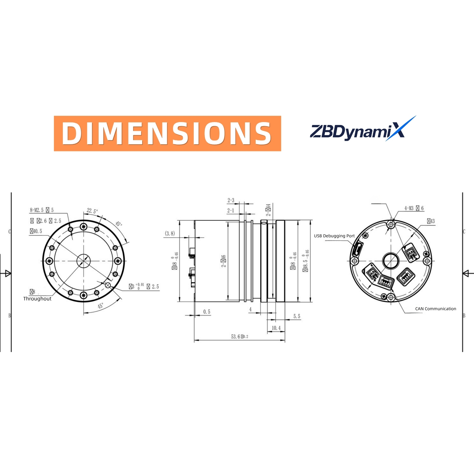 ZBDynamiX ZHA-R48-101-DNN-CO-I Integrated Harmonic Joint Actuator | 16 Nm Peak Torque, 101:1 Ratio, OD48 mm